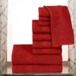 ZAS Textile 10 Pieces Red Towel Set – Soft Absorbent Bathroom Towels - Image 3
