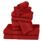 ZAS Textile 10 Pieces Red Towel Set – Soft Absorbent Bathroom Towels