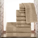 ZAS Textile 10 Pieces Beige Towel Set – Soft Absorbent Bathroom Towels - Image 3